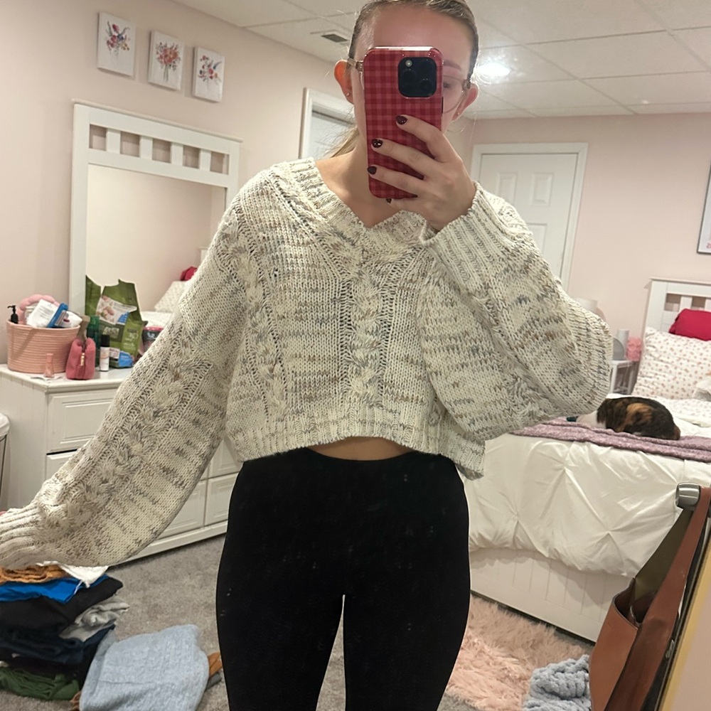 Altar'd State Cream Cable Knit Sweater